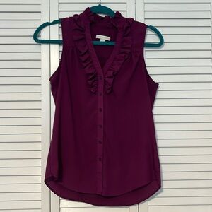 NY & Company Fuchsia Ruffle Neck Blouse